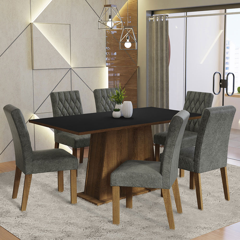 Juego de Comedor Mesa Tapa de Madera 6 Sillas Britney Madesa Marrón/Negro/Plata