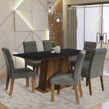 Juego de Comedor 6 Sillas Marrón/Negro/Silver Britney Madesa