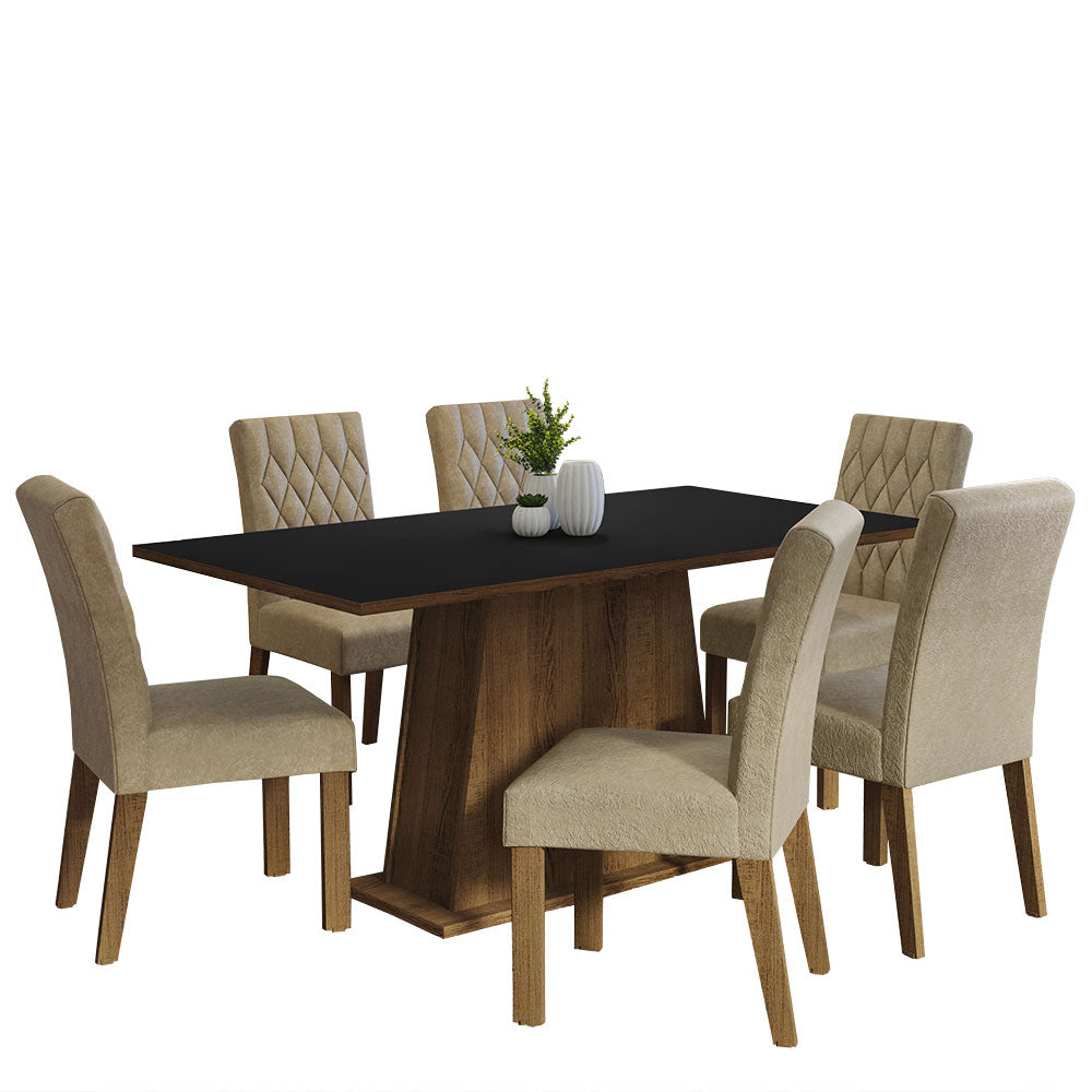 Juego de Comedor Mesa Tapa de Madera 6 Sillas Marrón/Negro/Imperial Britney Madesa