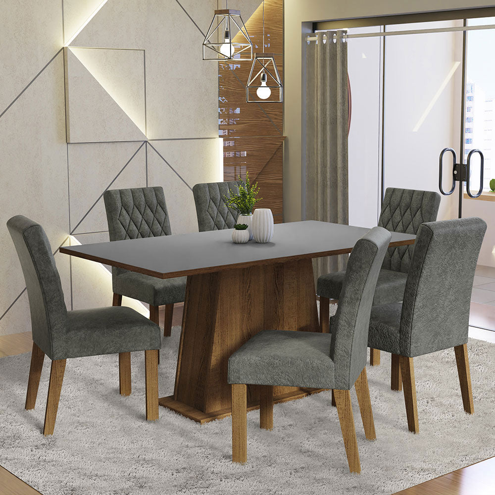 Juego de Comedor Mesa Tapa de Madera 6 Sillas Marrón/Gris/Silver Britney Madesa
