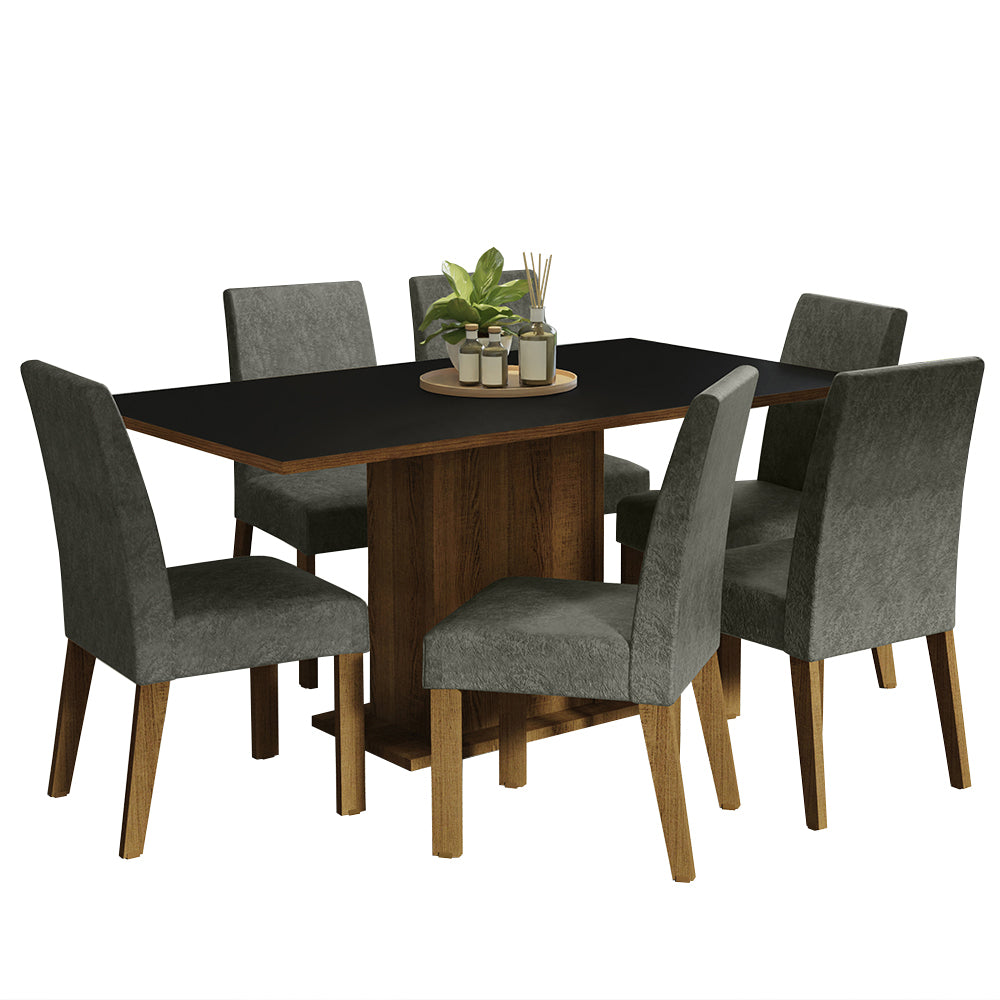 Juego de Comedor 6 Sillas Marrón/Negro/Silver Renata Madesa