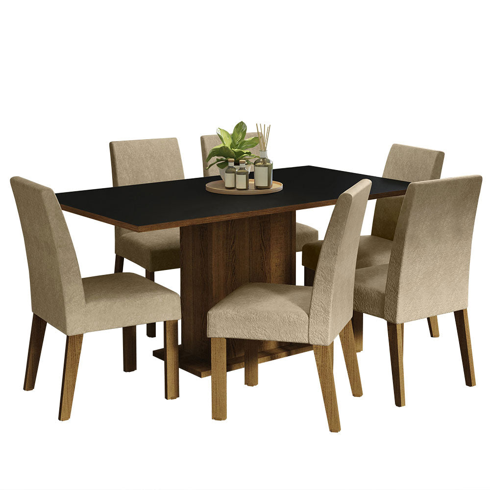 Juego de Comedor Mesa Tapa de Madera 6 Sillas Marrón/Negro/Imperial Renata Madesa