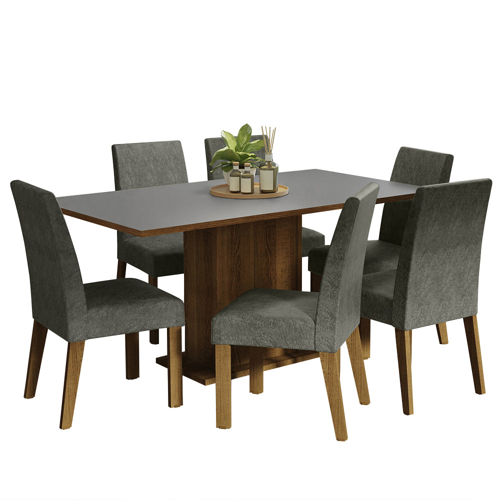 Juego de Comedor 6 Sillas Marrón/Gris/Silver Renata Madesa