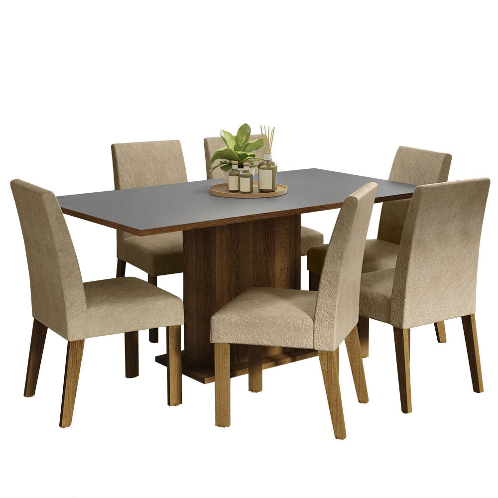 Juego de Comedor Renata Mesa Rectangular Tapa de Madera con 6 Sillas Marrón/Gris/Imperial Madesa