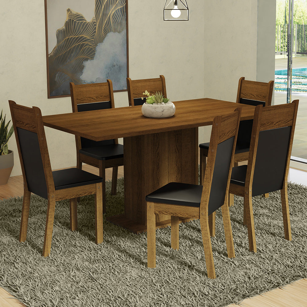 Juego de Comedor con Tapa de Madera 6 Sillas Marrón/Negro Augusta