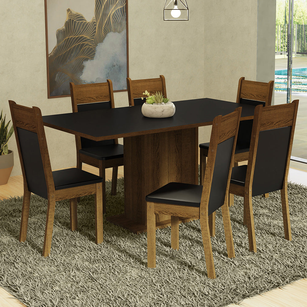 Juego de Comedor con Tapa de Madera 6 Sillas Negro/Marrón Augusta