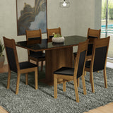Juego de Comedor con Tapa de Madera y Vidrio 6 Sillas Negro/Marrón Francine