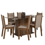 Juego de Comedor Mesa Tapa de Vidrio 6 Sillas Marrón/Crema/Sintético Beige Yolanda Madesa