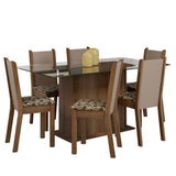 Juego de Comedor Mesa Tapa de Vidrio 6 Sillas Marrón/Crema/Beige Marrón Yolanda Madesa
