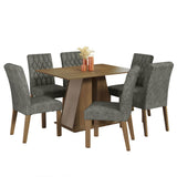 Juego de Comedor Mesa Tapa de Madera 6 Sillas Marrón/Crema/Silver Fabiana Madesa