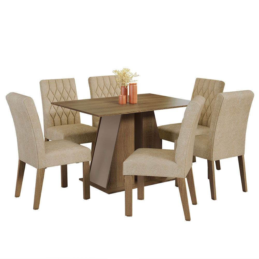 Juego de Comedor Mesa Tapa de Madera 6 Sillas Marrón/Crema/Imperial Fabiana Madesa