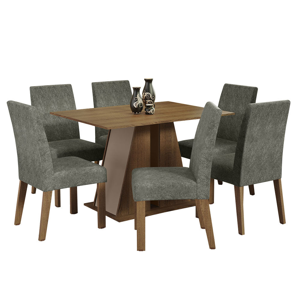 Juego de Comedor Mesa Tapa de Madera 6 Sillas Marrón/Crema/Silver Cheryl Madesa