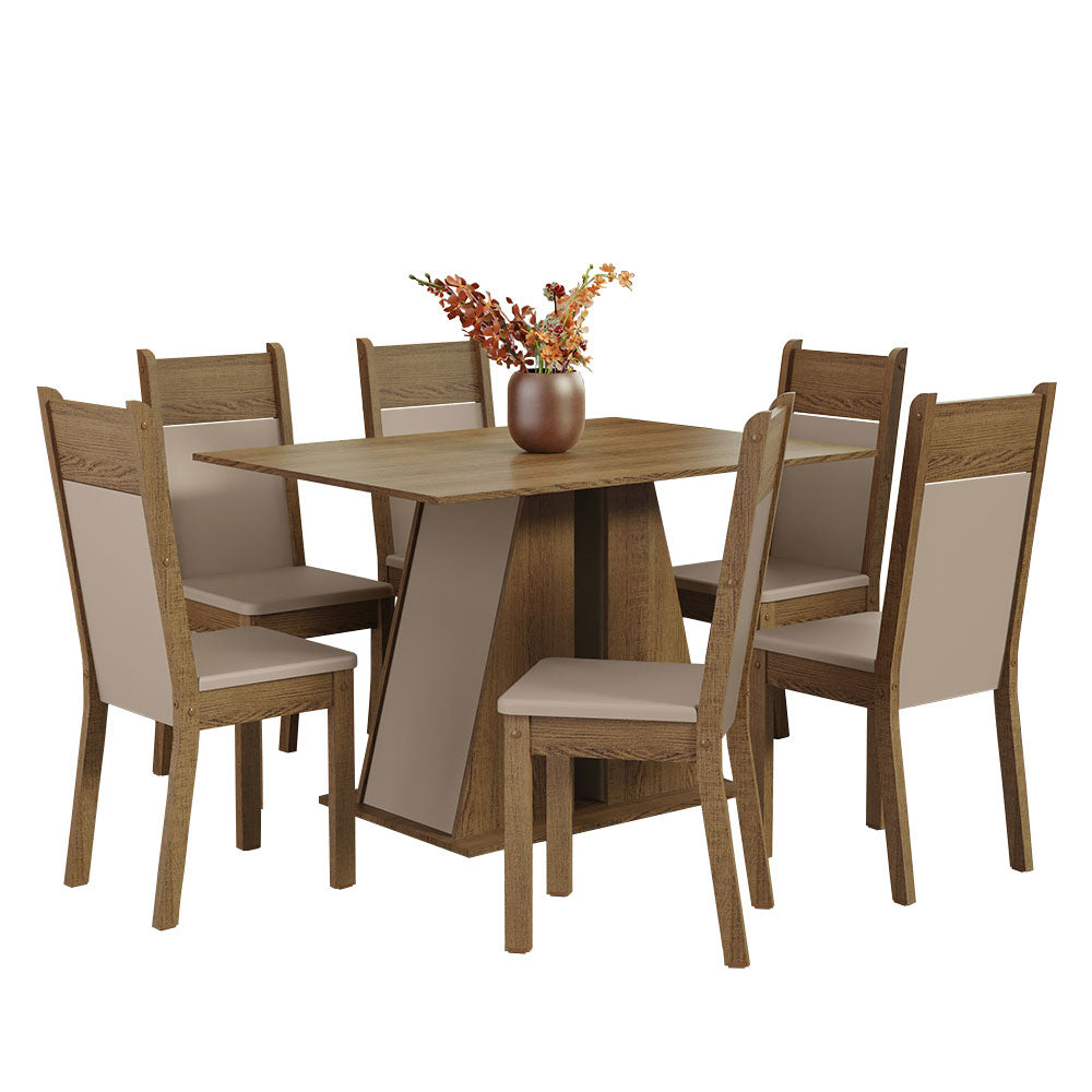 Juego Comedor Mesa con Tapa de Madera 6 Sillas Marrón/Crema/Beige Beverly Madesa