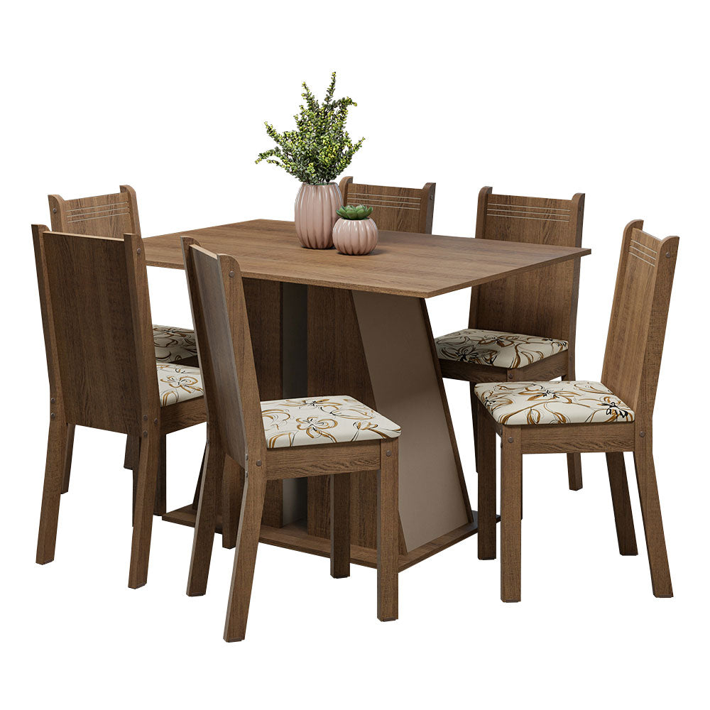 Juego de Comedor Mesa Tapa de Madera 6 Sillas Marrón/Crema/Lírio Beige Sharon Madesa