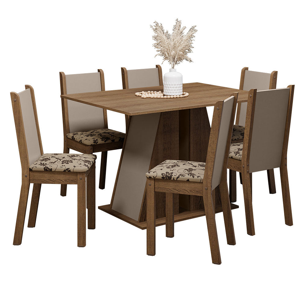 Juego de Comedor Mesa Tapa de Madera 6 Sillas Marrón/Crema/Beige Marrón Wendy Madesa
