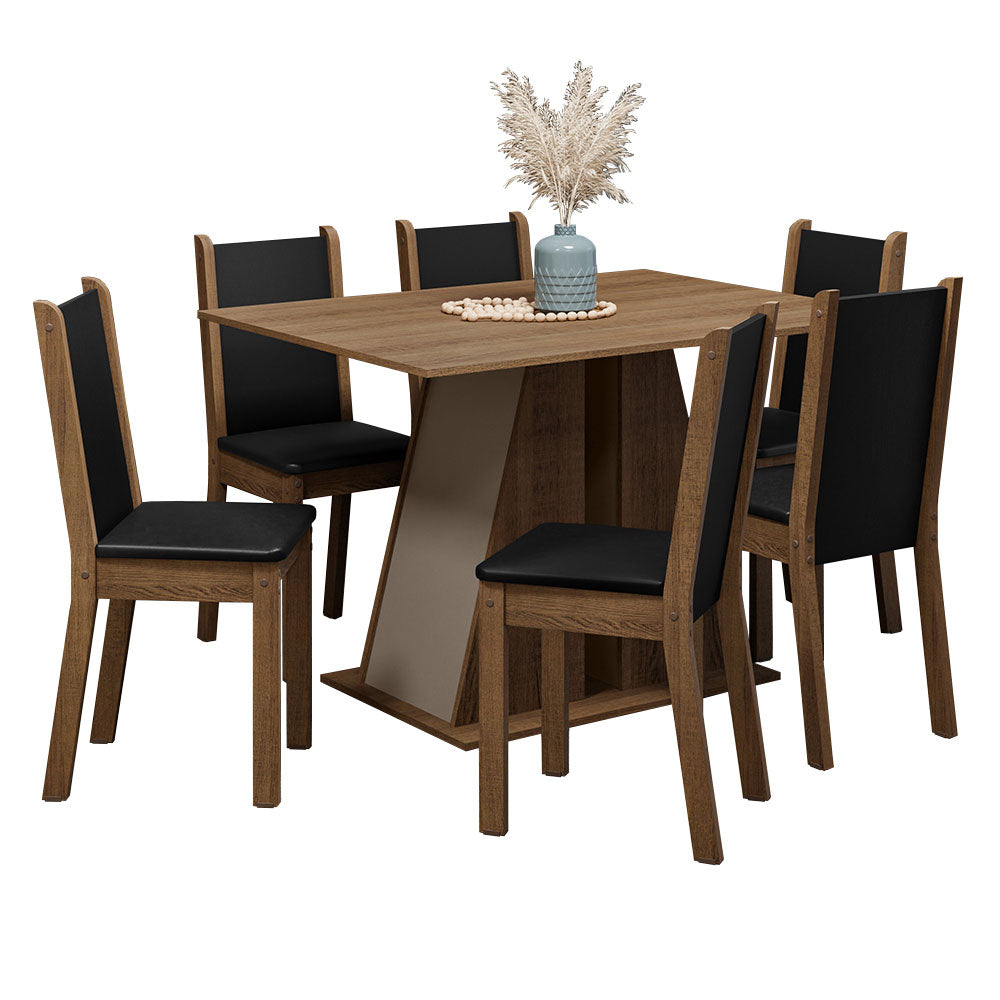 Juego de Comedor Mesa Tapa de Madera 6 Sillas Marrón/Crema/Negro Wendy Madesa