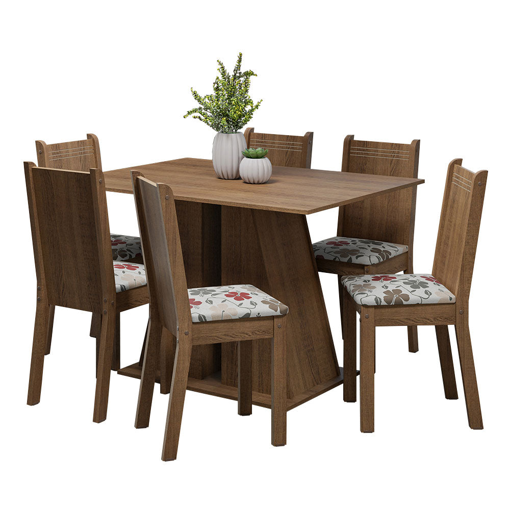 Juego de Comedor Mesa Tapa de Madera 6 Sillas Marrón/Hibiscos Sharon Madesa