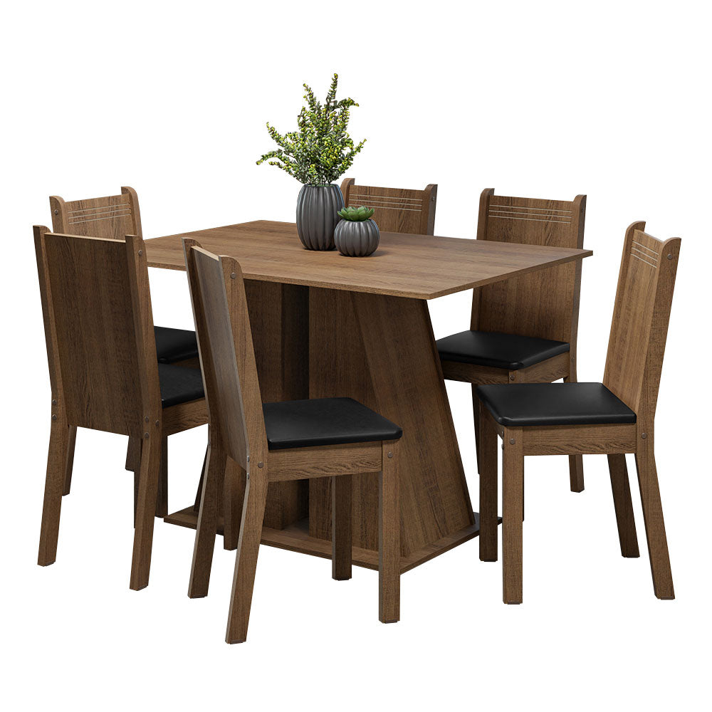 Conjunto Comedor Mesa Mesada de Madeira 6 Sillas Marrón/Negro Sharon Madesa