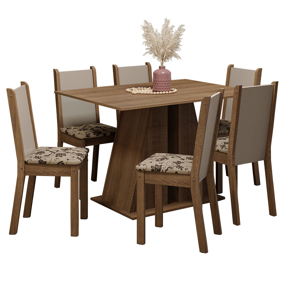 Juego de Comedor Mesa Tapa de Madera 6 Sillas Marrón/Beige Marrón Wendy Madesa