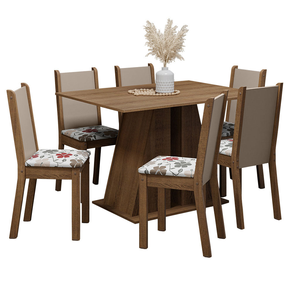 Juego de Comedor Mesa Tapa de Madera 6 Sillas Marrón/Hibiscos Wendy Madesa