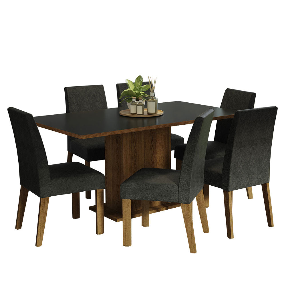 Juego de Comedor 6 Sillas Marrón/Negro/Oxford Renata Madesa