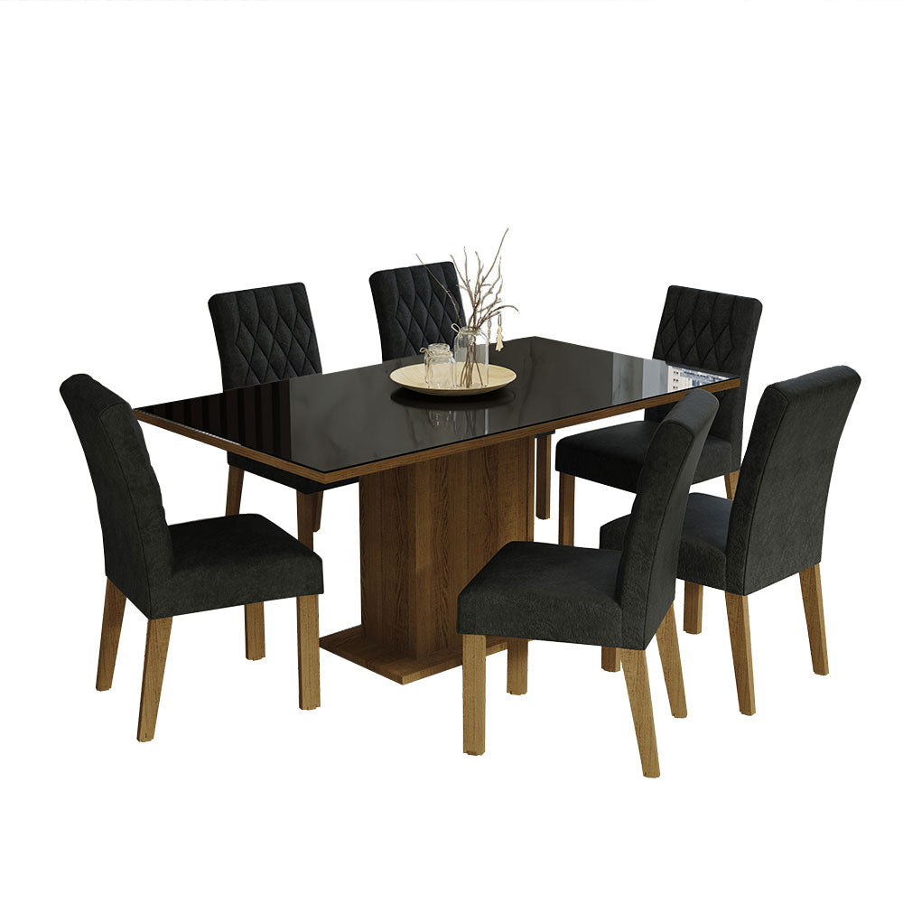 Juego de Comedor con Vidrio Sobrepuesto 6 Sillas Marrón/Negro/Oxford Geórgia Madesa