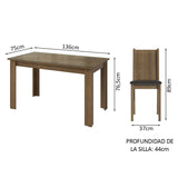 Juego de Comedor Mesa Tapa de Vidrio 6 Sillas Marrón/Sintético Negro Isla Madesa