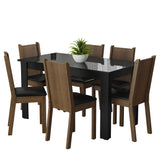 Juego de Comedor Mesa Tapa de Vidrio 6 Sillas Negro/Marrón Isla Madesa