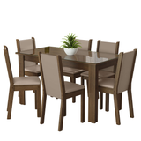 Juego Comedor Mesa con Tapa de Vidrio 6 Sillas Marrón/Crema/Beige Heloísa Madesa