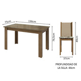 Juego de Comedor Mesa Tapa de Vidrio 6 Sillas Marrón/Crema/Hibiscos Heloísa Madesa
