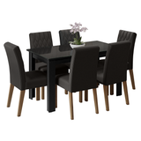 Juego de Comedor con Mesa de Tapa de Vidrio y 6 Sillas Marrón/Negro/Oxford Odara Madesa