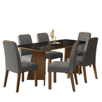 Juego de Comedor con Vidrio Sobrepuesto 6 Sillas Marrón/Negro/Silver Siena Madesa