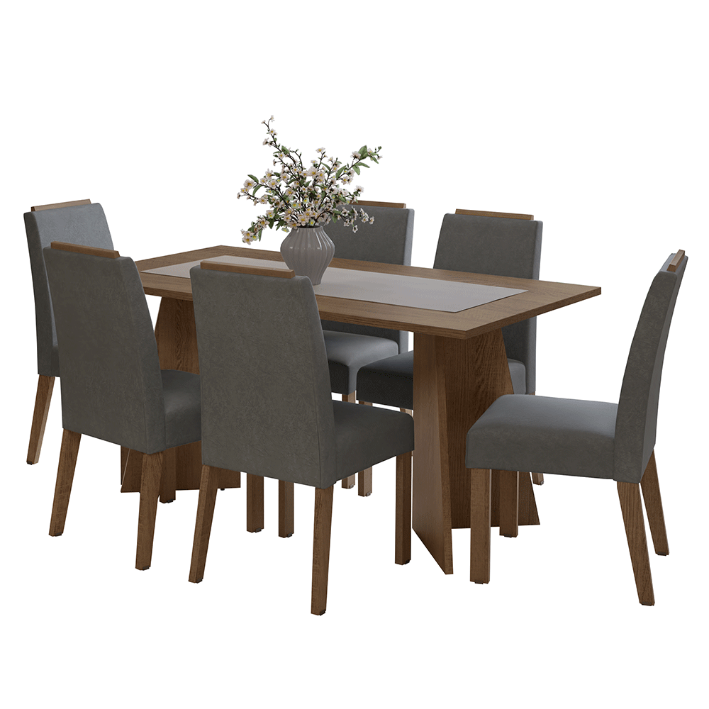 Juego de Comedor Mesada de Madera 6 Sillas Soho Marrón/Silver