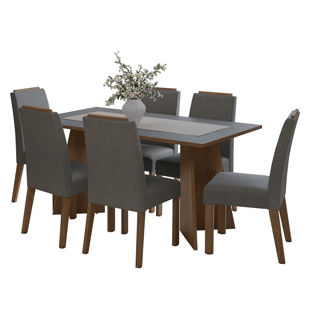 Juego de Comedor Mesada de Madera 6 Sillas Soho Marrón/Gris/Silver