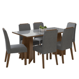Juego de Comedor Mesada de Vidrio 6 Sillas Madrid Marrón/Gris/Silver
