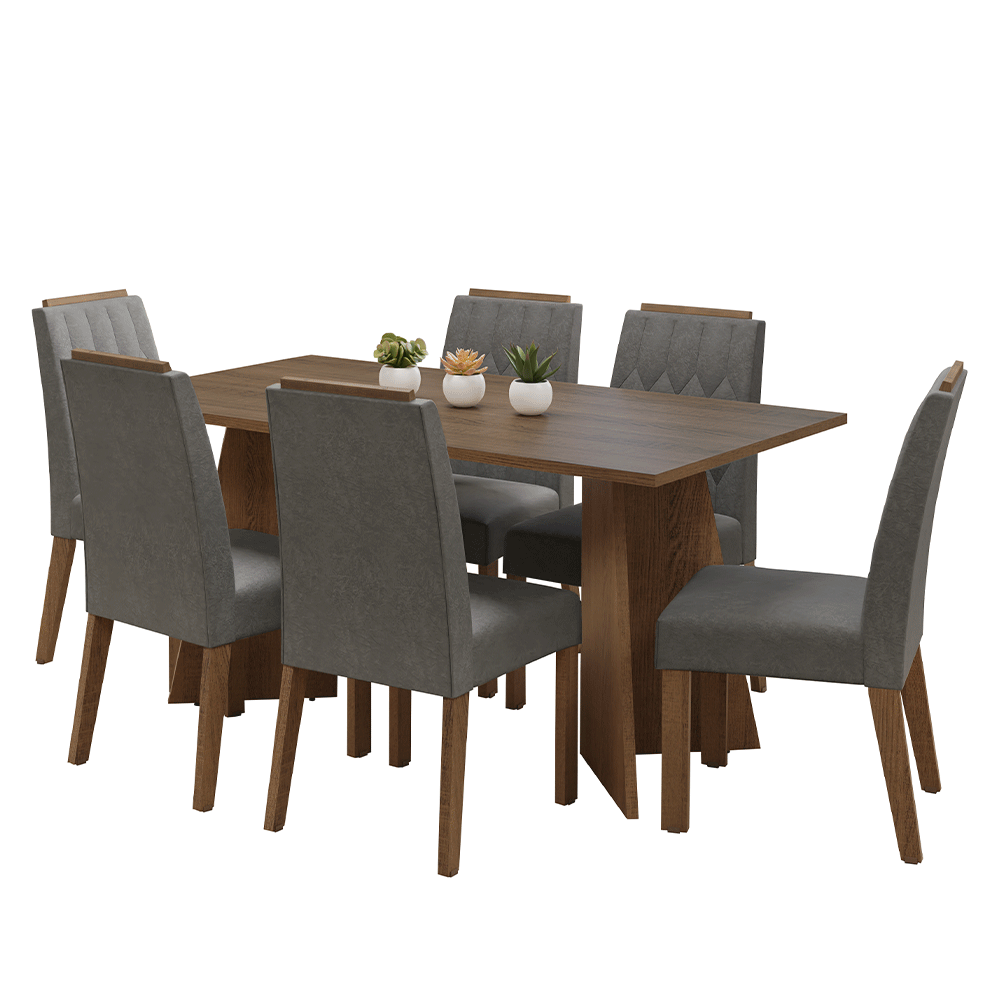 Juego de Comedor Mesada de Madera 6 Sillas Leon Marrón/Silver