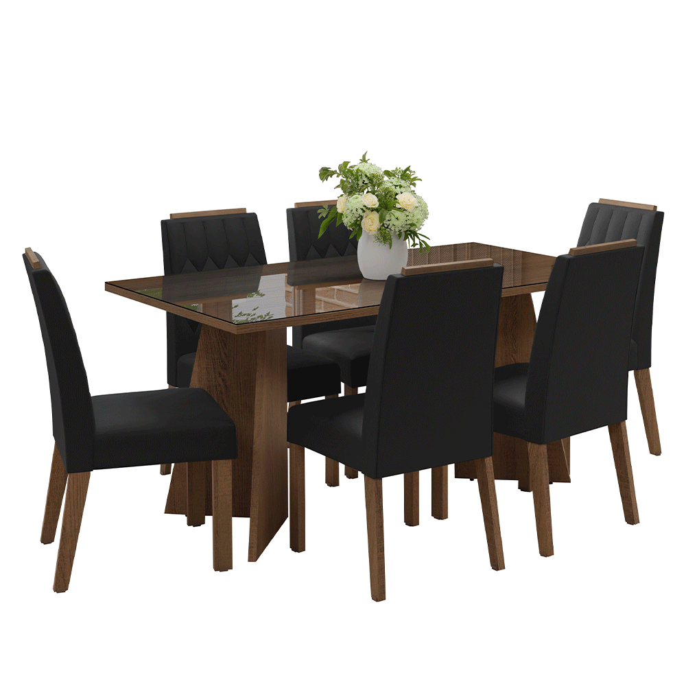 Juego de Comedor Mesada de Vidrio 6 Sillas Sintra Marrón/Oxford