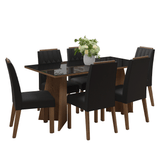 Juego de Comedor Mesada de Vidrio 6 Sillas Sintra Marrón/Negro/Oxford