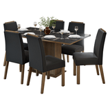 Juego de Comedor Tapa de Vidrio 6 Sillas Marrón/Negro/Oxford Dália Madesa
