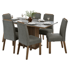 Juego de Comedor Dália Mesa Rectangular Tapa de Vidrio con 6 Sillas Marrón/Gris/Silver Madesa