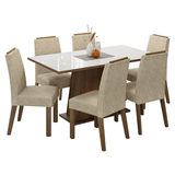 Juego de Comedor Tapa de Vidrio 6 Sillas Marrón/Blanco/Imperial Tulipa Madesa