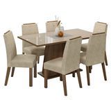 Juego de Comedor Tapa de Vidrio 6 Sillas Marrón/Crema/Imperial Tulipa Madesa