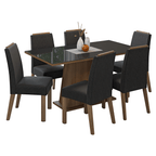 Juego de Comedor Tulipa Mesa Rectangular Tapa de Vidrio con 6 Sillas Marrón/Negro/Oxford Madesa