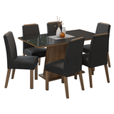 Juego de Comedor Tapa de Vidrio 6 Sillas Marrón/Negro/Oxford Tulipa Madesa