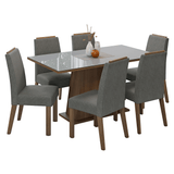 Juego de Comedor Tapa de Vidrio 6 Sillas Marrón/Gris/Silver Tulipa Madesa