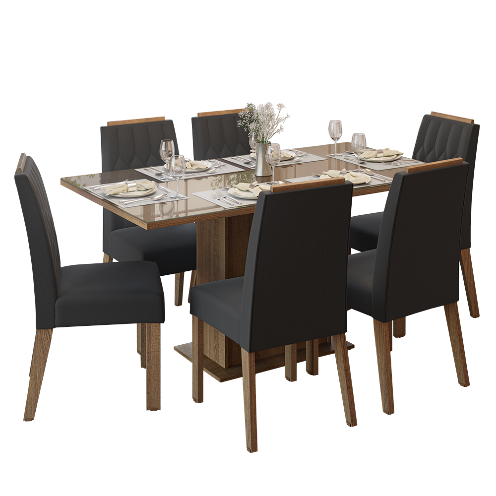 Juego de Comedor Tapa de Vidrio 6 Sillas Marrón/Oxford Azaleia Madesa