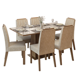 Juego de Comedor Tapa de Vidrio 6 Sillas Marrón/Crema/Imperial Azaleia Madesa