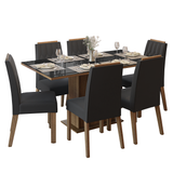 Juego de Comedor Tapa de Vidrio 6 Sillas Marrón/Negro/Oxford Azaleia Madesa