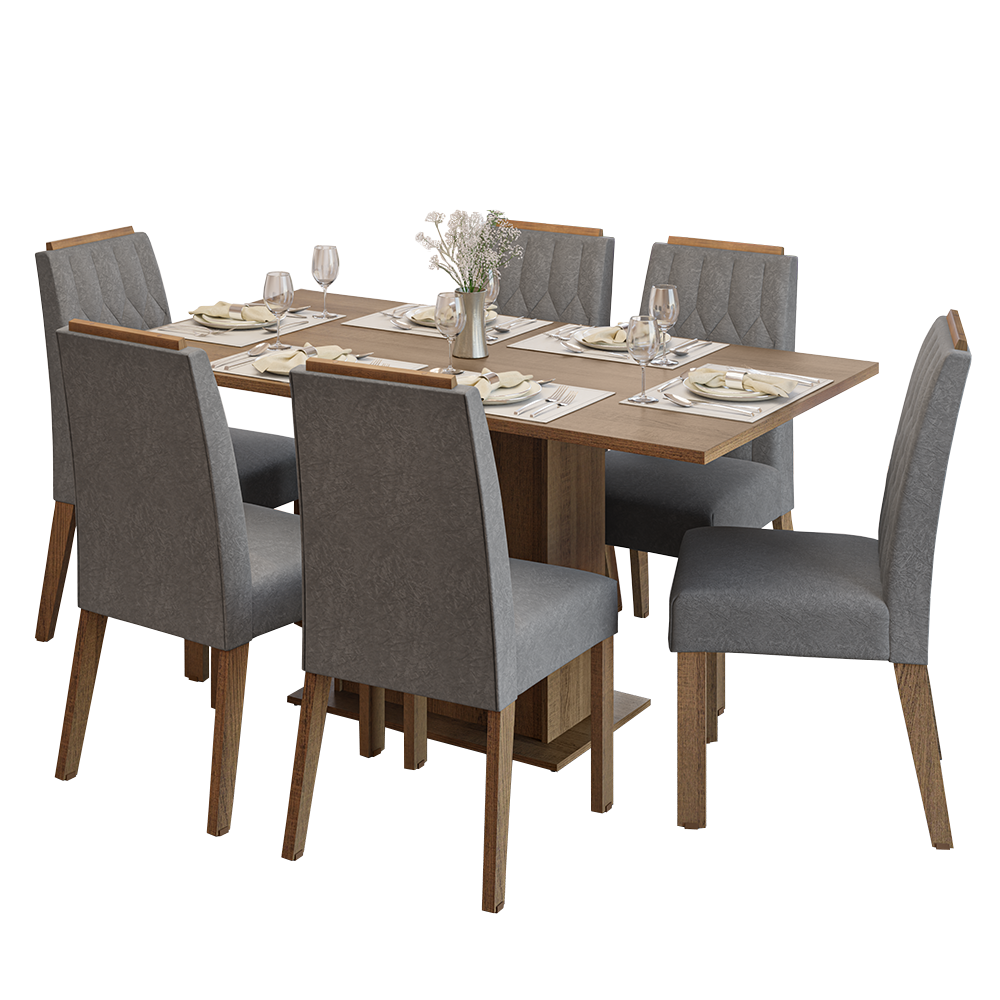 Juego de Comedor Tapa de Madera 6 Sillas Marrón/Silver Bosque Madesa