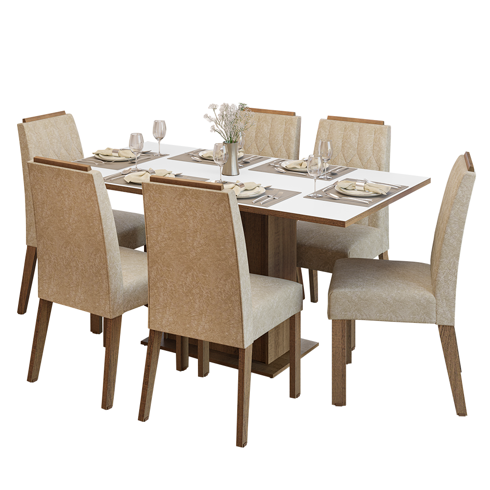 Juego de Comedor Tapa de Madera 6 Sillas Marrón/Blanco/Imperial Bosque Madesa